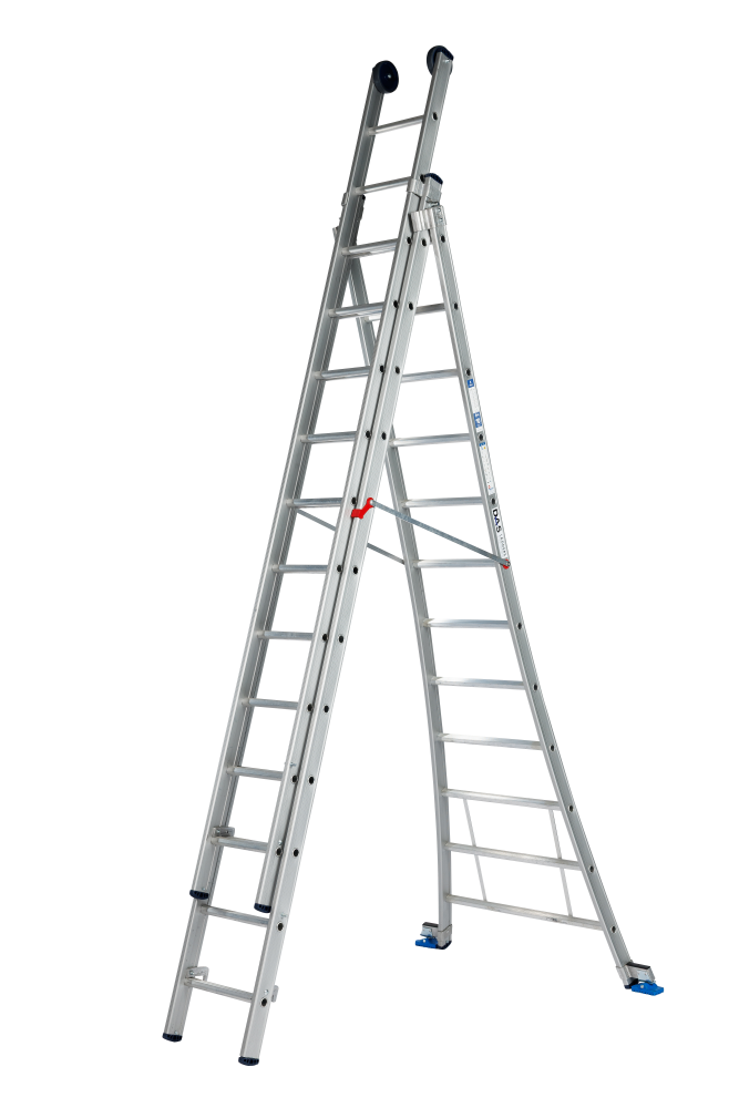 Atlas ladder 3 x 12, gebogen, ano, reform, gevelrol, verbredingsvoet, dvsp